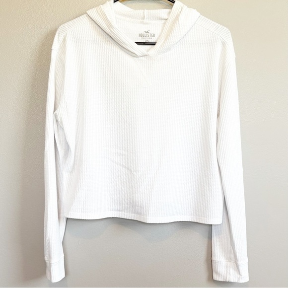 4/25$ HOLLISTER Waffle Knit Long Sleeve Top With Hood White Size Small - Picture 1 of 8